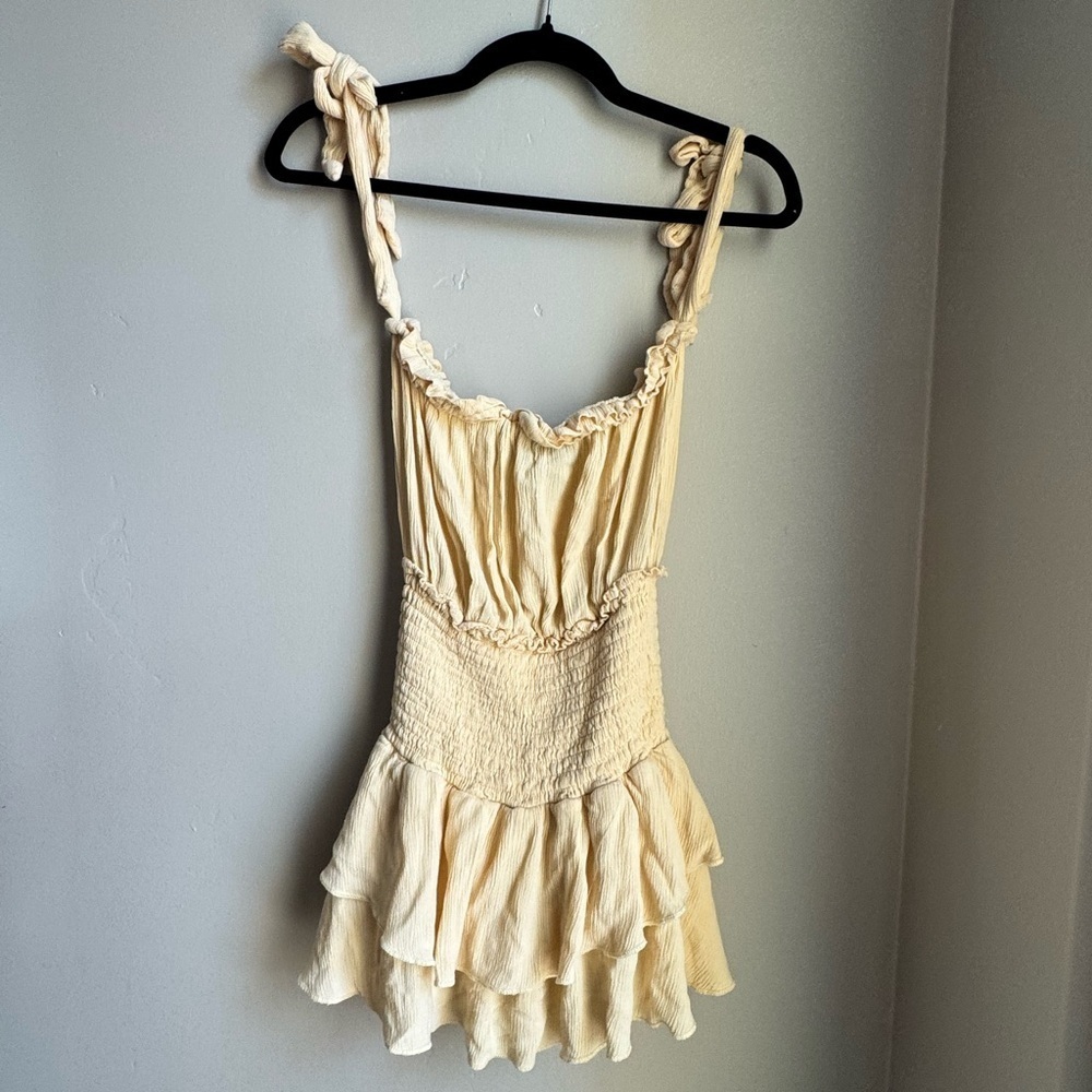 VICI Yellow Ruffled Vacation Wear Beach Boho Romper Dress Smocked Size S